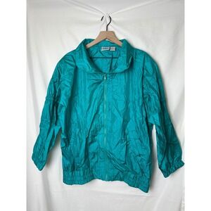 Vintage Kiks Teal Nylon Windbreaker Jacket 2X Lightweight Athletic Full Zip